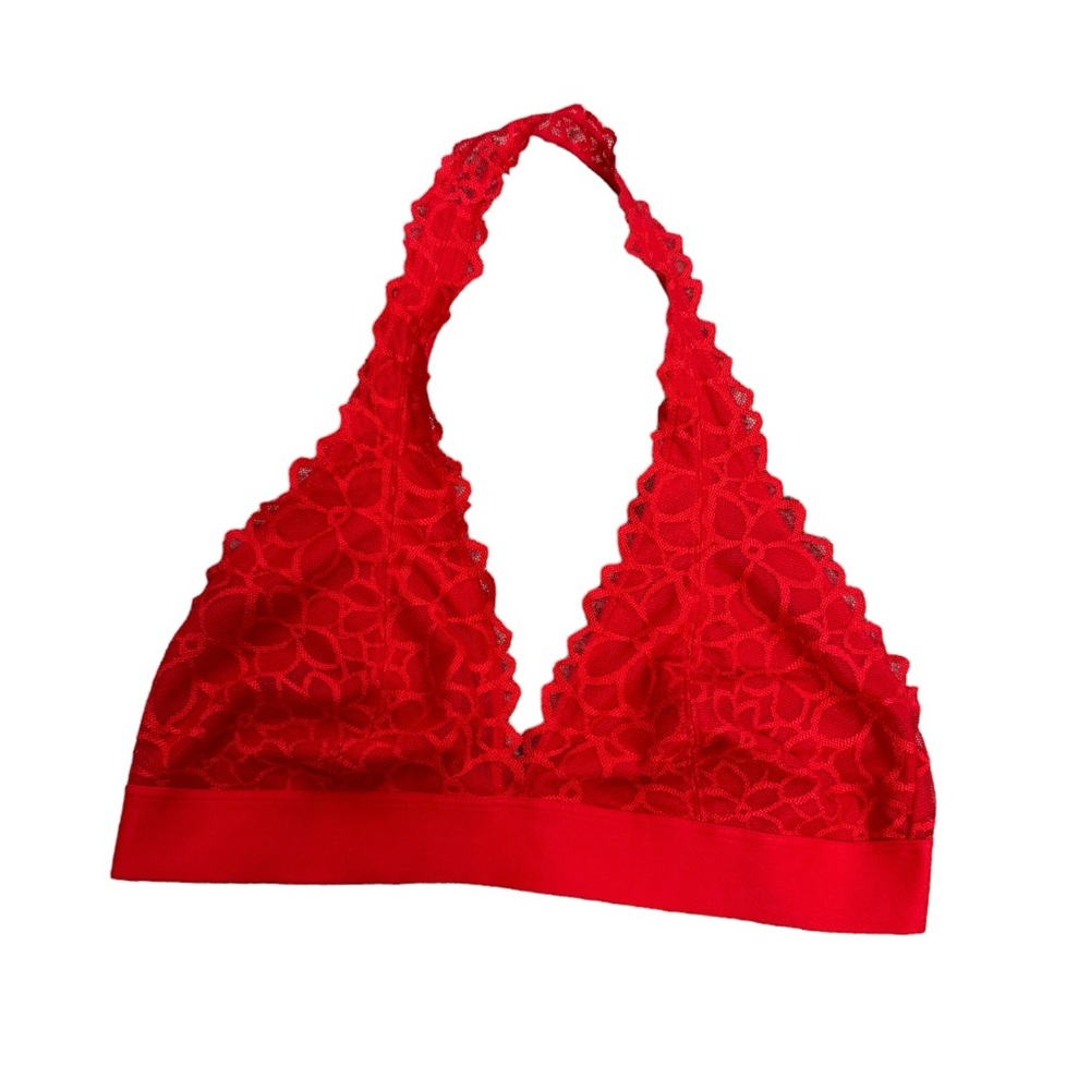 Victoria's Secret PINK Unlined Floral Lace Halter Bralette Large (A-C)‎ CP